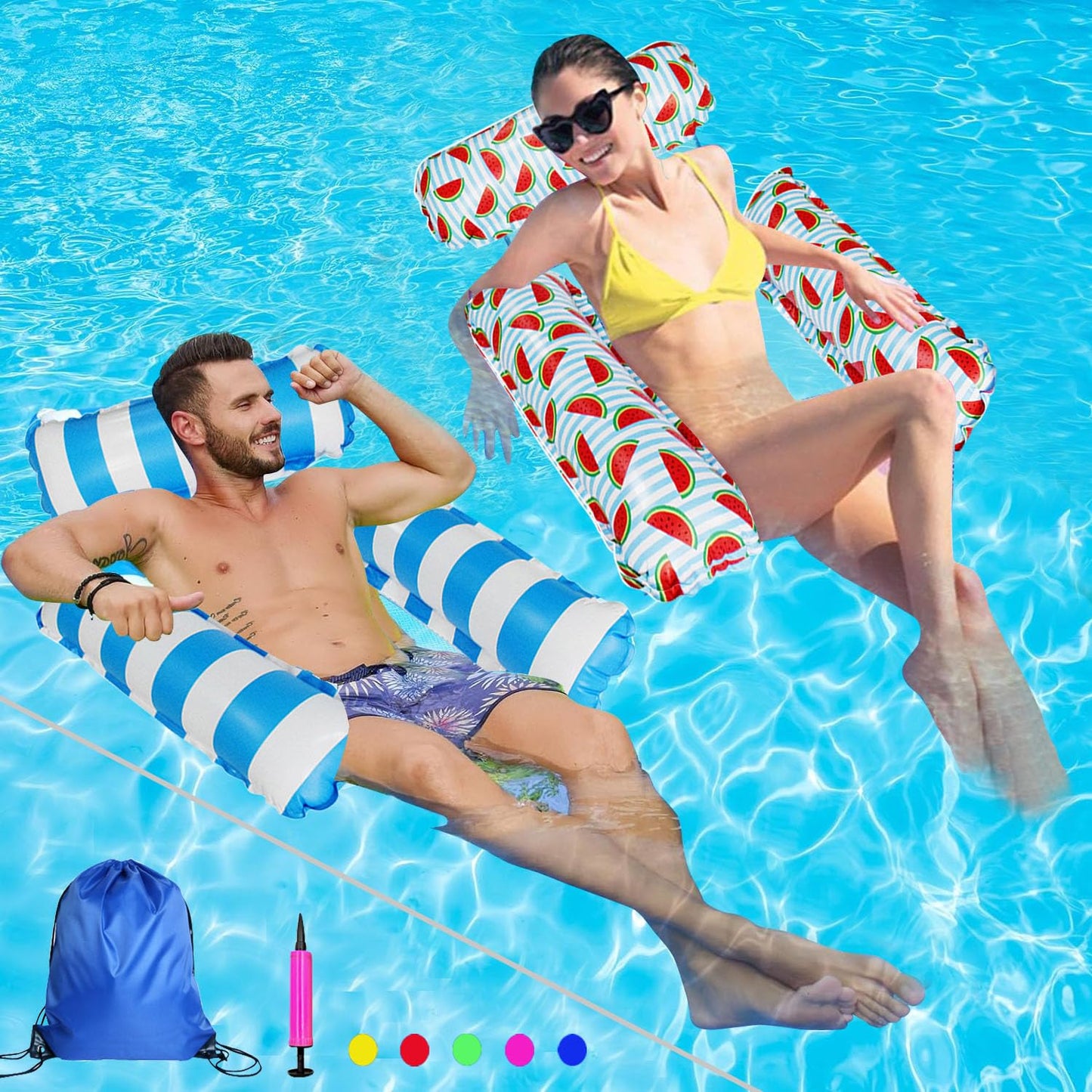 2-Pack Water Lounger Pool Chair Lounge, Inflatable Pool Float, Multi-Purposepool Hammock & Water Hammock Pool Floats For Adults