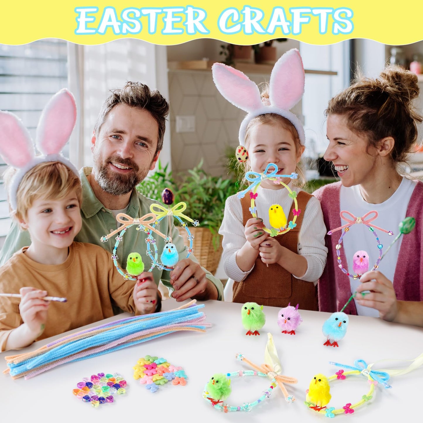 Soulchen 36 Set Easter Crafts Kits DIY Easter Chick Ornament with Colorful Pipe Cleaners Cute Beads for Spring Party Favors Art