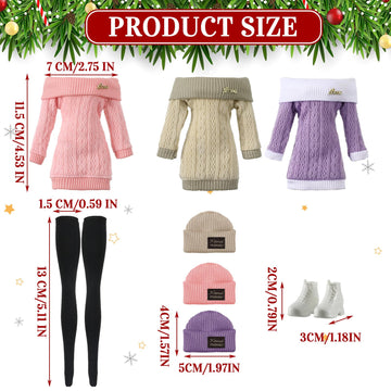 Geyoga 3 Set 12 Pcs Doll Clothes And Accessories Suit Pants Shoes Spring Sweater Outfits, Dolls Are Not Included(Pink, Purple, Beige,12 Inch)