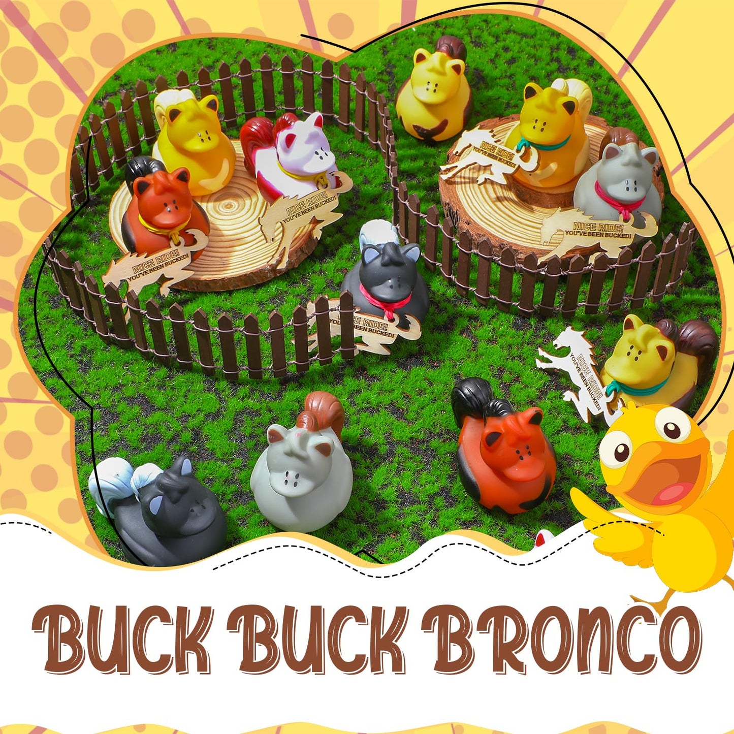 Hungdao 24 Set Horse Duck 2.36 Inch Bronco Rubber Duck with Youve Been Bucked Tags Bucking Horse Duck Gifts for Hiding Carnival
