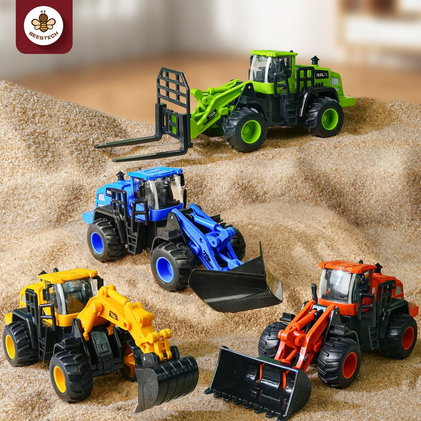 Beestech Construction Truck Toys for 3 4 5 6 7 8 Years Old Boys, Friction Powered Truck Vehicles Sand Sandbox Beach Toys, Kids B