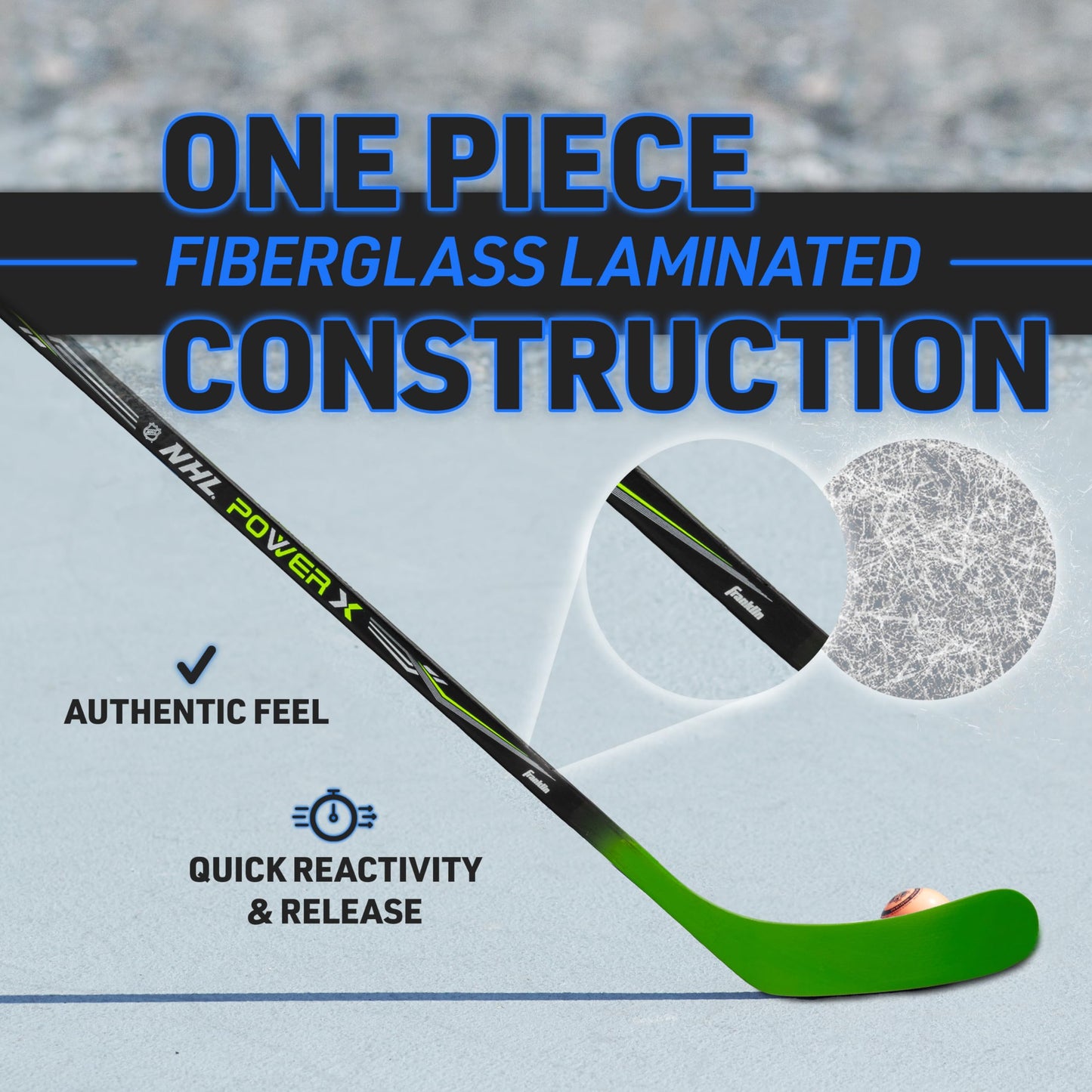 Franklin Sports Street Hockey Sticks - Power X Junior Street Hockey Stick - Wood and Fiberglass Shaft - ABS cutting edge - One Piece Stick - 52 Right Handed