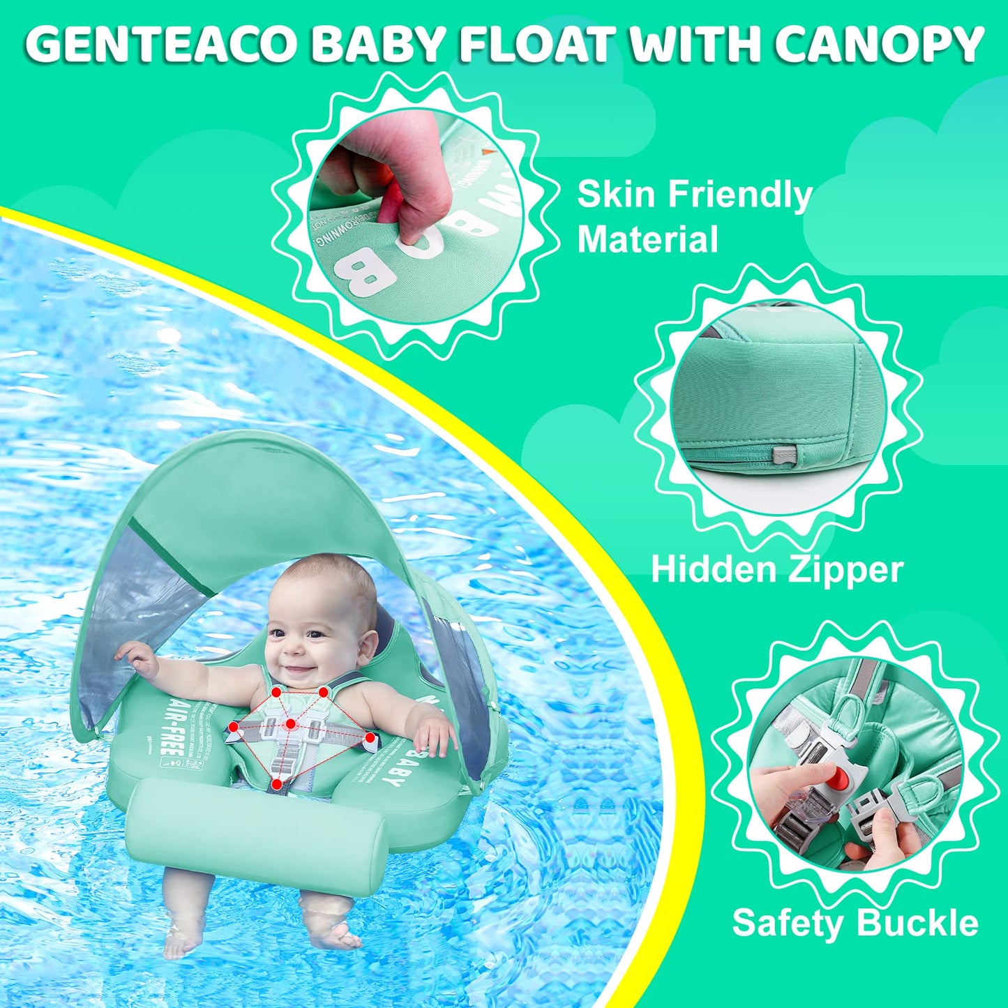 2024 Newest Mambobaby Baby Swim Float With Canopy & Tail Infant Pool Float Non-Inflatable Toddler Swim Float With Skin-Friendly