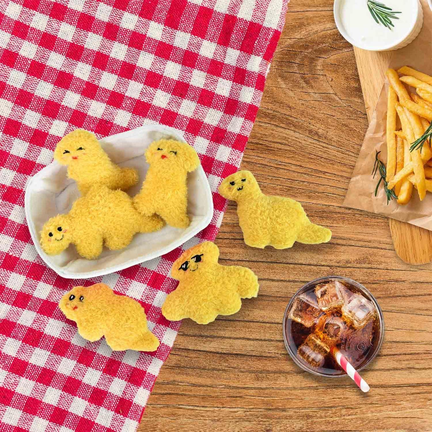 Positive Emotional Support Dino Nuggets Plush Toy, 6 Cute Stuffed Chicken Nuggets in 1 Soft To-Go Box, Inspirational Stuffed Ani