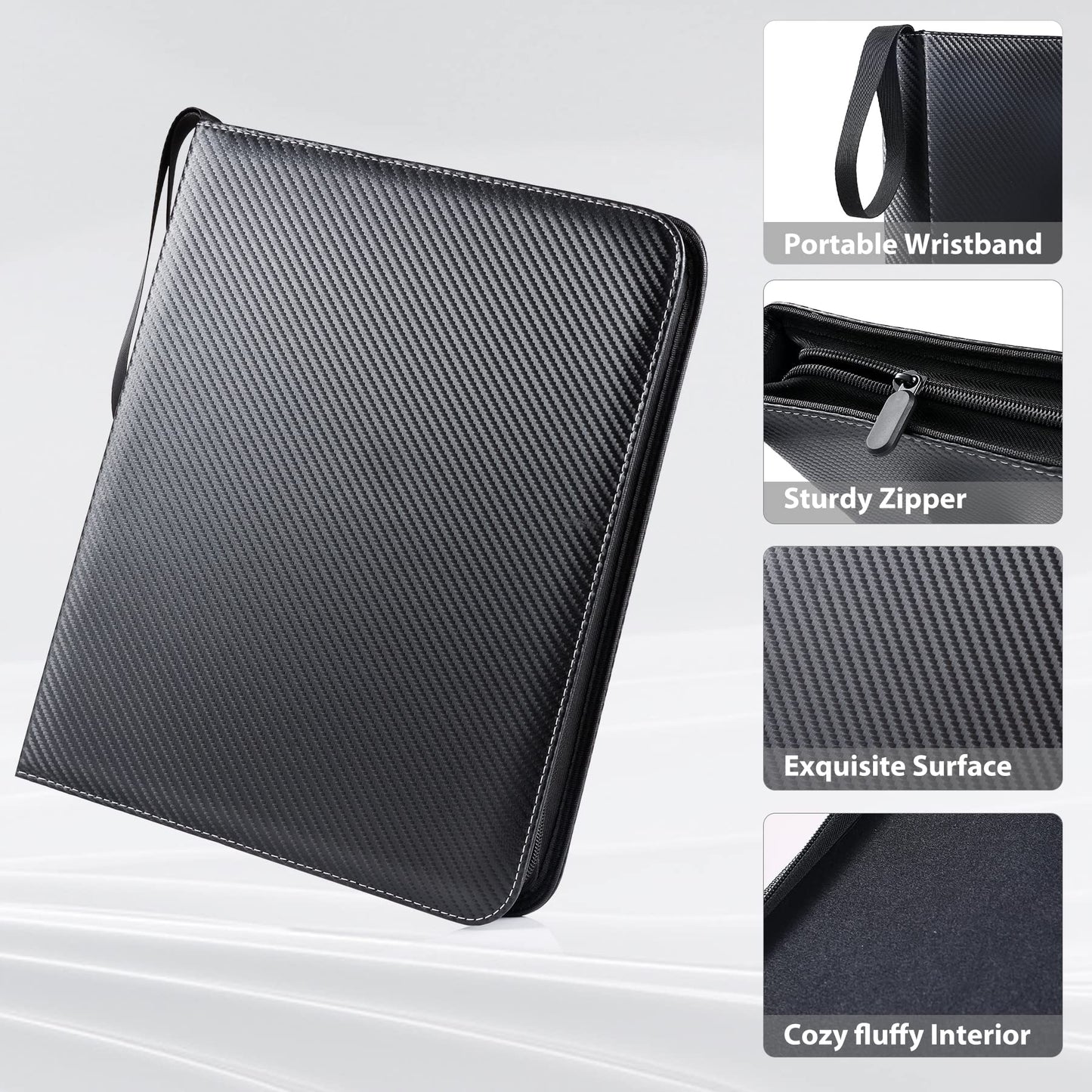 Wot I Trading Card Binder, 900 Pockets Collection Card Binder Sleeves With Polyester Fabric Cover&Zipper - Dark Blue