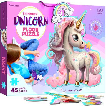 Dan&Darci Jumbo Shimmery 45-Piece Unicorn Floor Puzzle For Kids Ages 3-6 Years Old- Large Toddler Puzzles Age 3, 4, 5, 6 Year Olds - Easter Toys For Girls - Little Girl Birthday Gift