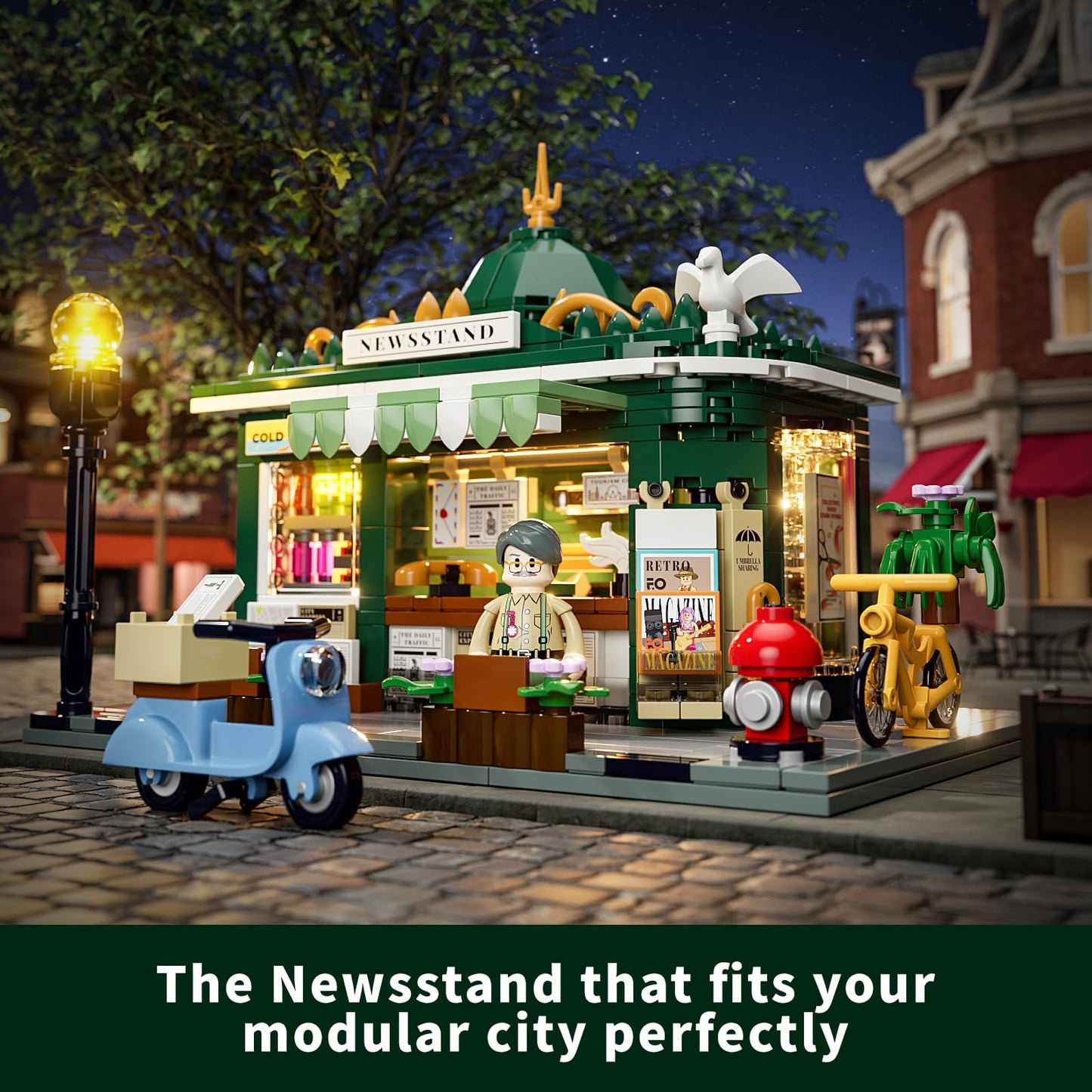 Funwhole Newsstand Lighting Building Bricks Set - City Town Life Newsstand Led Light Construction Building Model Set 556 Pcs For Adults And Teen