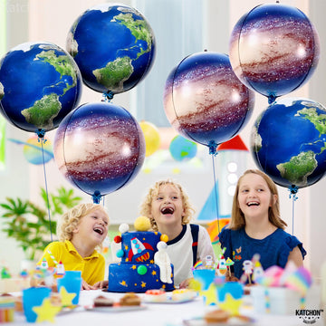 Katchon, Globe Balloons And Galaxy Balloons - 22 Inch, Pack Of 6 | Earth Balloons For Earth Day Decorations | World Balloons, Planet Balloons For Travel Themed Party Decorations | Earth Day Balloons