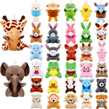 Skylety 32 Pcs Mini Animal Plush Toy Assortment Cute Small Safari Stuffed Toys Small Animals Keychain Decoration for Kids Back t