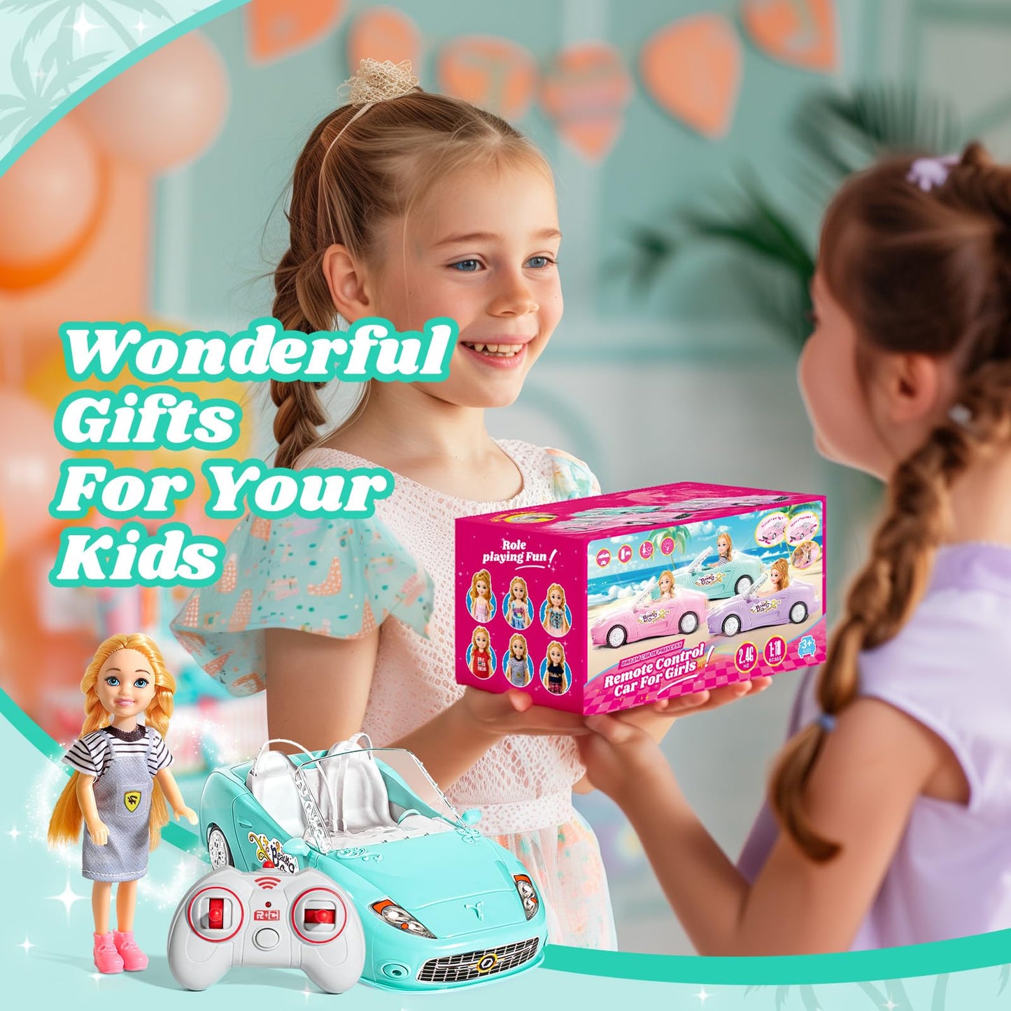 Hapkid Blue Remote Control Car For Girls, 1:18 Scale Rc Cars With Led Light, 2.4 Ghz Pink Truck Toy For Toddlers Kids, Birthday