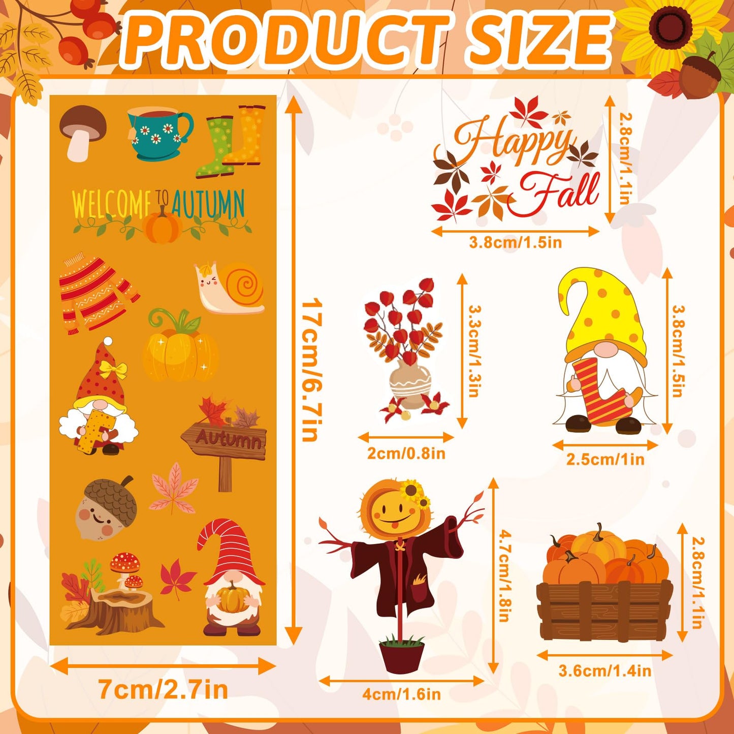FEBSNOW 100 Sheets Fall Stickers for Kids, Over 1000pcs Assorted Autumn Stickers Thanksgiving Stickers Maple Leaf Stickers for A