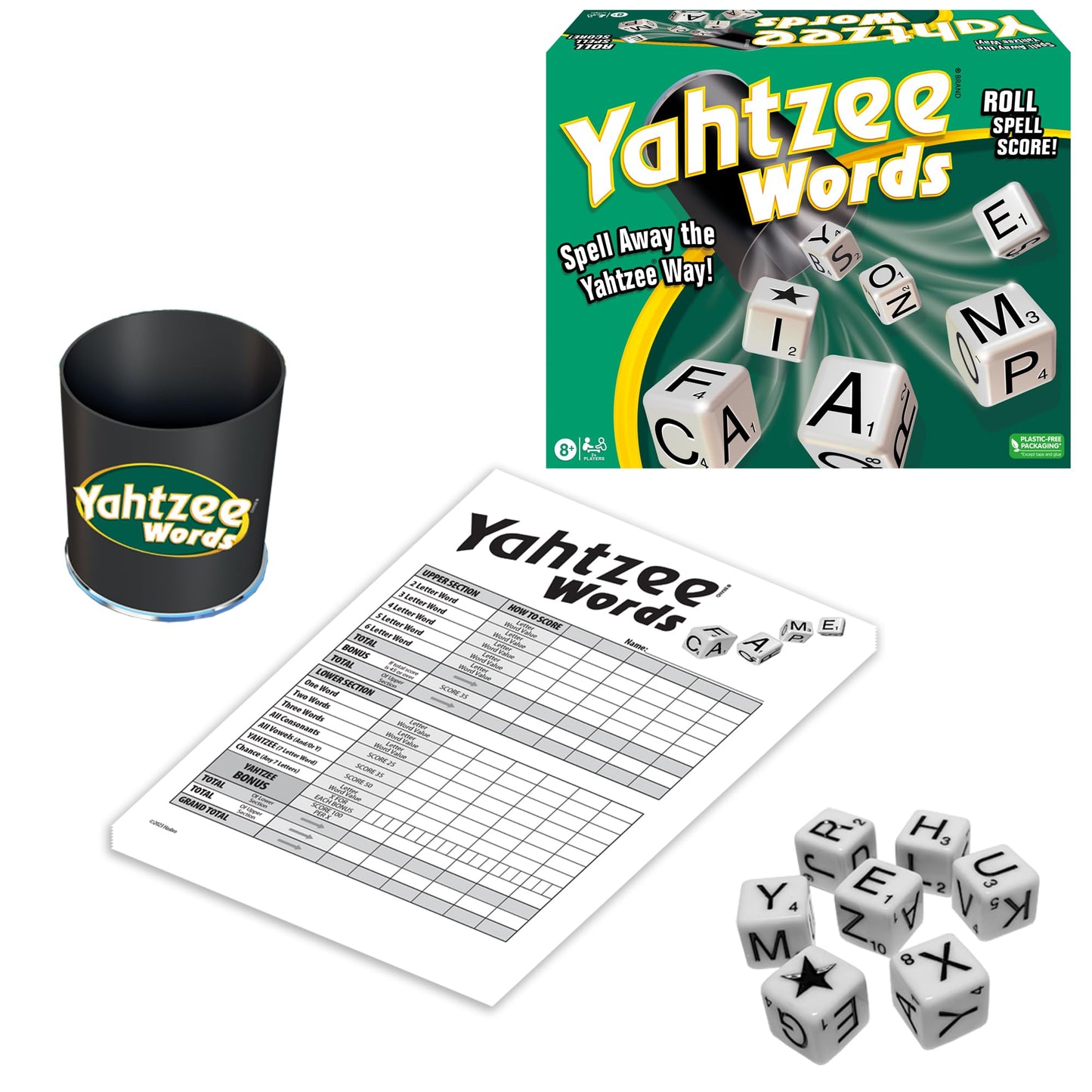 Winning Moves Yahtzee Words - Family Word Game for 2+ Players, Ages 8+, Green, Model 1252, Paper Material