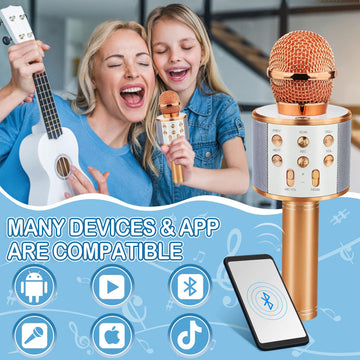 Viposoon Kids Toys For 5 6 7 8 9 Year Old Girls, Handheld Bluetooth Karaoke Microphone For Kids Gifts For Teenage Girls Christmas Birthday Gifts For 7-12 Year Old Girls Toys - Rose Gold