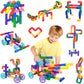 FUBAODA 96 Pcs STEM Learning Pipe Tube Toys - Multicolor Building Blocks Set with Wheels, Spouts & Joints for Kids Ages 3+