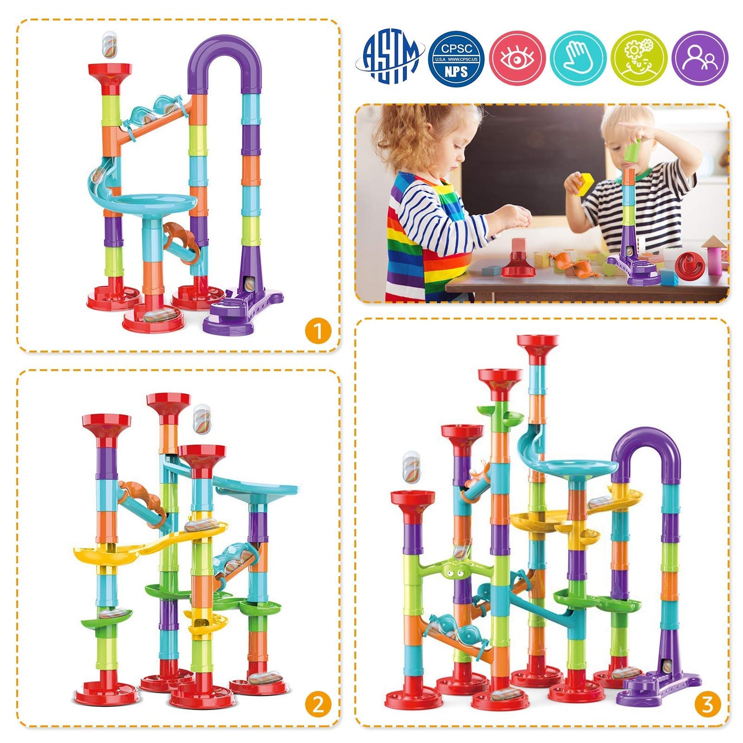Blacka Marble Run Set for Kids - STEM Educational Toy, Small, Multicolor, Building Blocks & Glass Marbles, Ages 4-8, Perfect Birthday Gift