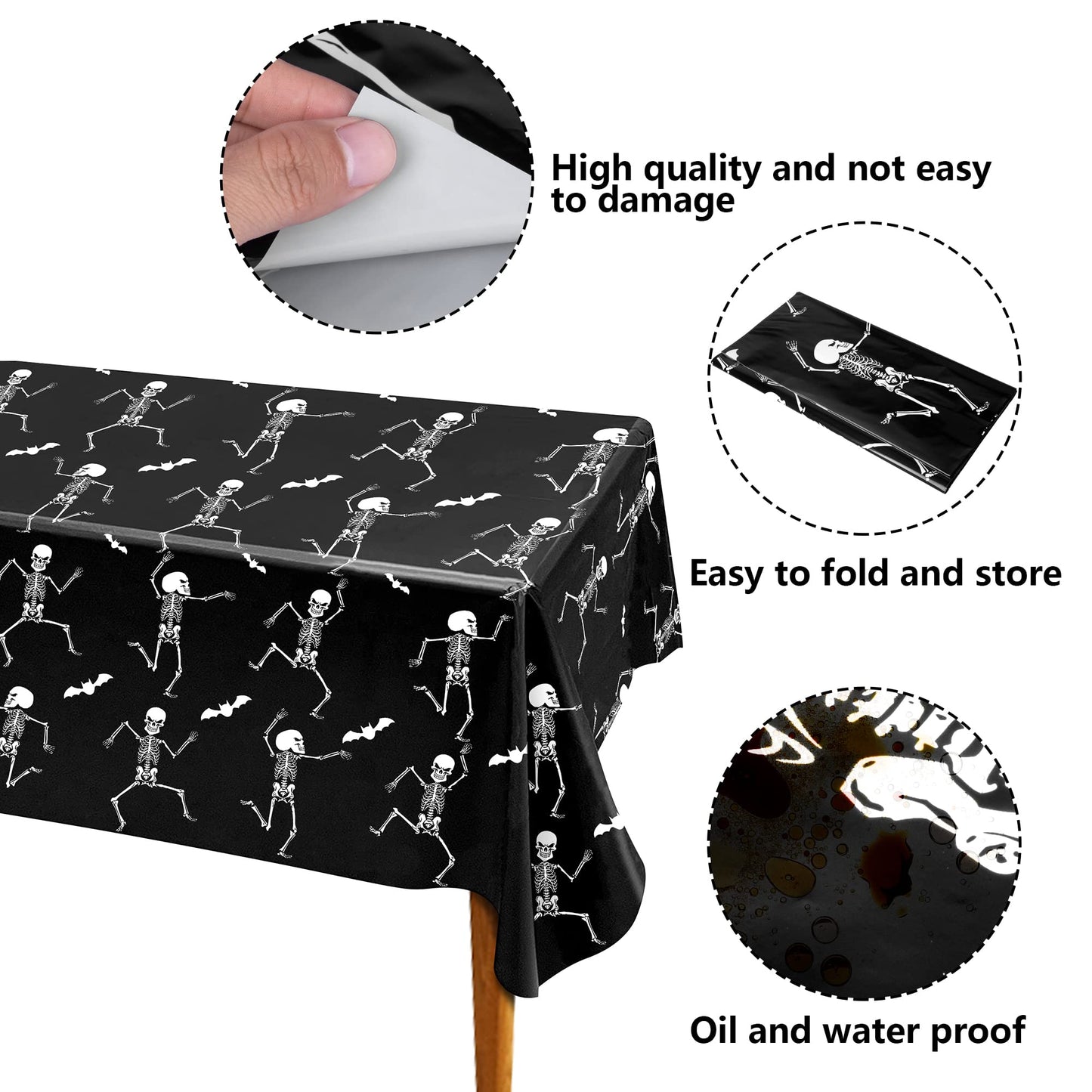 Iceyyyy 3-Pack Disposable Skeleton Tablecloth - 54 x 108, Plastic, Waterproof, Rectangular, Halloween Table Cover for Ghost Them
