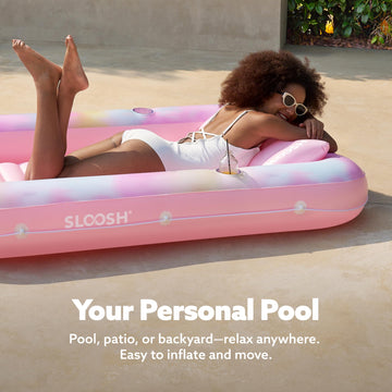 SLOOSH Inflatable Tanning Pool Lounger Float  70 x 46 Pool Floats mature-themed with Pillow  4 in 1 Suntan Tub Raft Floatie Sunbathing Bed Lounge for Water Blow Up Ball Pit Party Gifts Pink Tie-dye