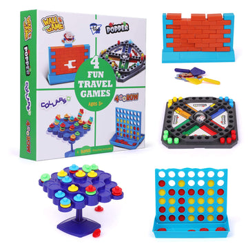Point Games 4-in-1 Travel Games Set - Fun Airplane & Road Trip Essentials for Kids, Easy Storage, Critical Thinking & Brain Development