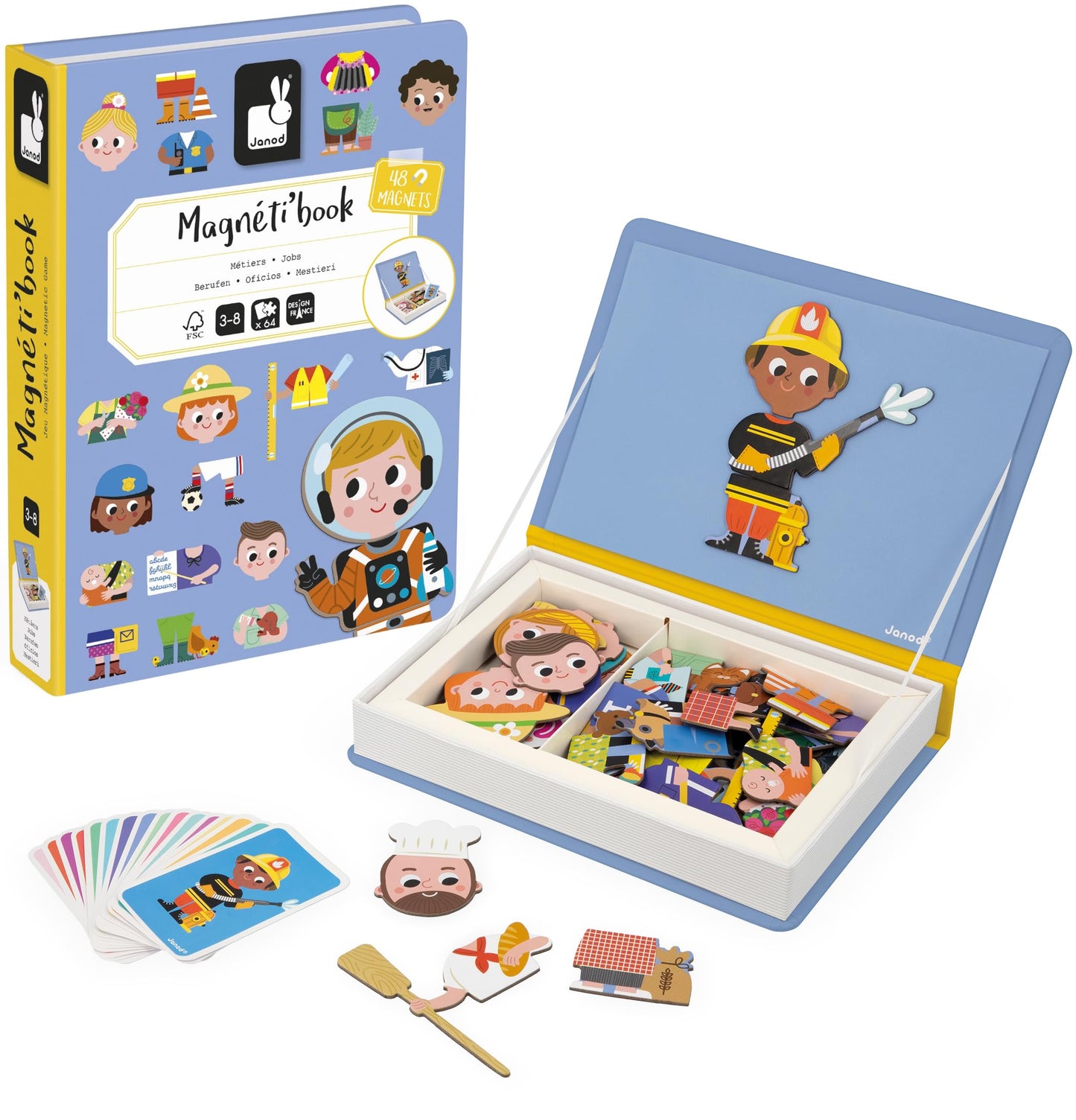 Janod - Magnéti'Book Métiers – Magnetic Educational Game 48 Magnets + 16 Model Cards – Fsc Cardboard Children'S Toy – From 3 Years, J02597