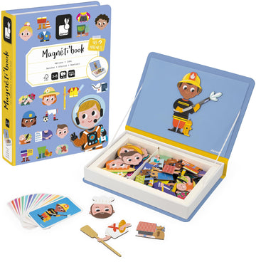 Janod - Magnéti'Book Métiers – Magnetic Educational Game 48 Magnets + 16 Model Cards – Fsc Cardboard Children'S Toy – From 3 Years, J02597