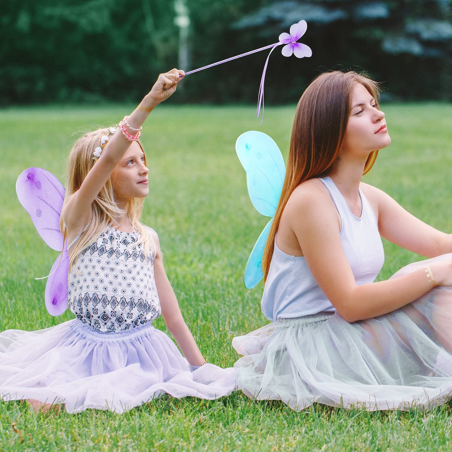 24 Sets Fairy Wings Butterfly Angel Costume Butterfly Wings for Girls Colorful Fairy Wands for Kid Dress up Party Halloween Role