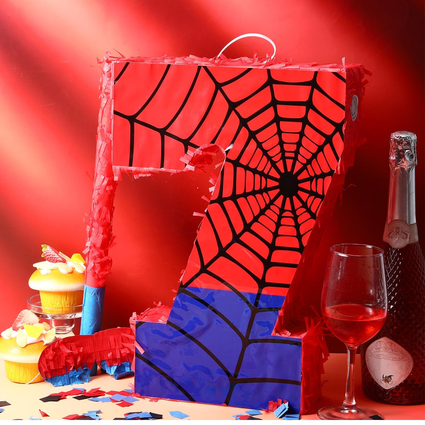 Simgoing Number 7 Spider Web Piata Bundle with Blindfold Small Piata Birthday Party Decoration for Mexican Fiesta Cinco De Mayo