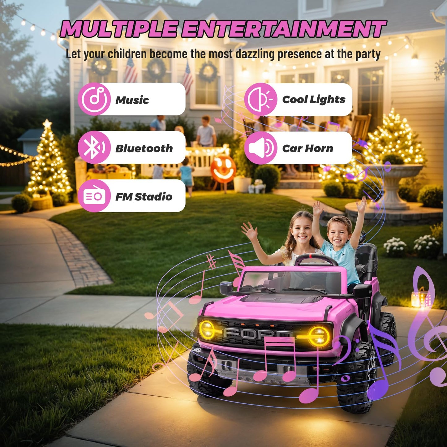 Enyopro 24V Ride On Toys For Big Kids, Licensed Ford Bronco Raptor 2 Seater Kids Electric Vehicle, Battery Powered Ride On Car J