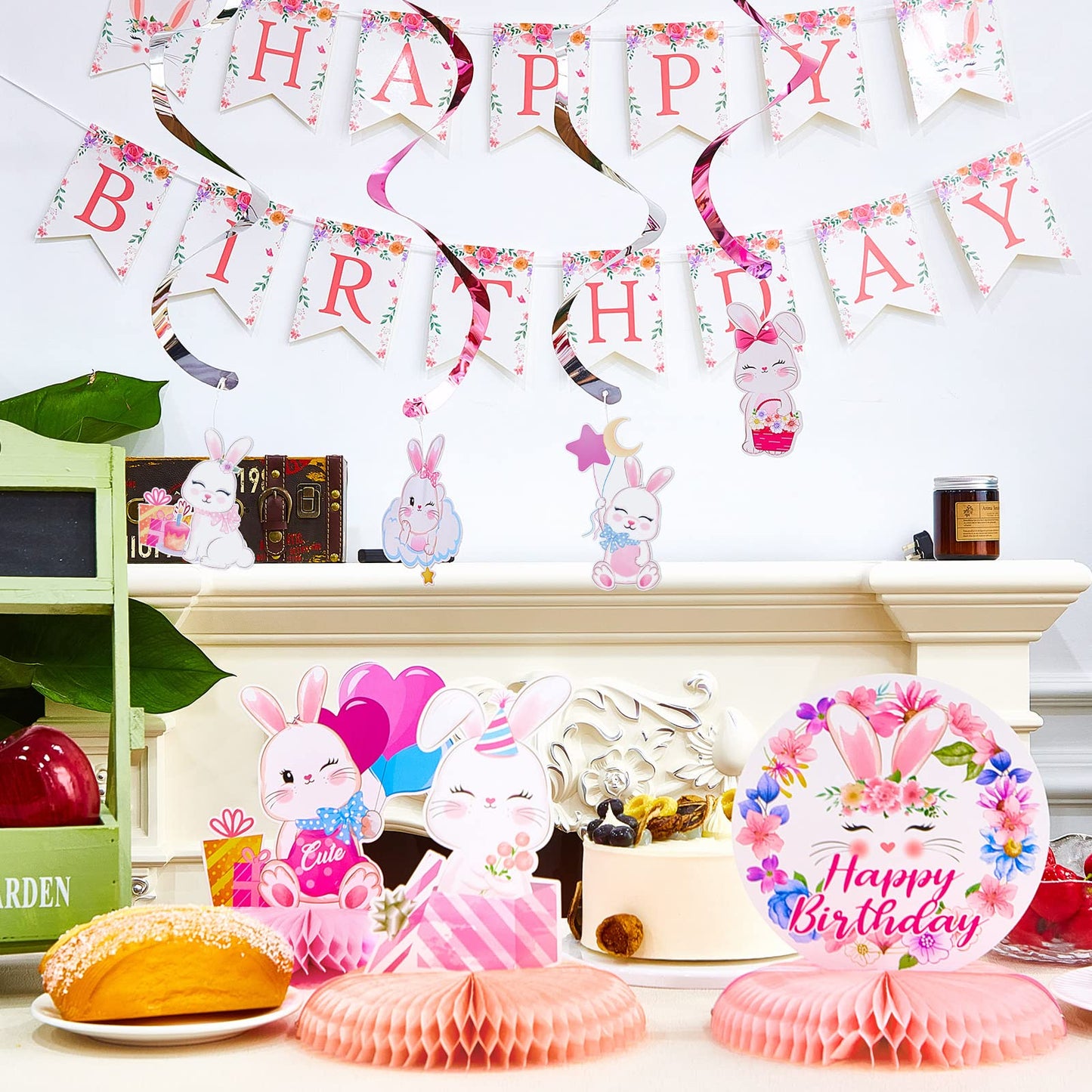 26 Pcs Easter Bunny Birthday Party Decorations Kit Bunny Party Supplies Bunny Birthday Banner Bunny Honeycomb Centerpiece Rabbit