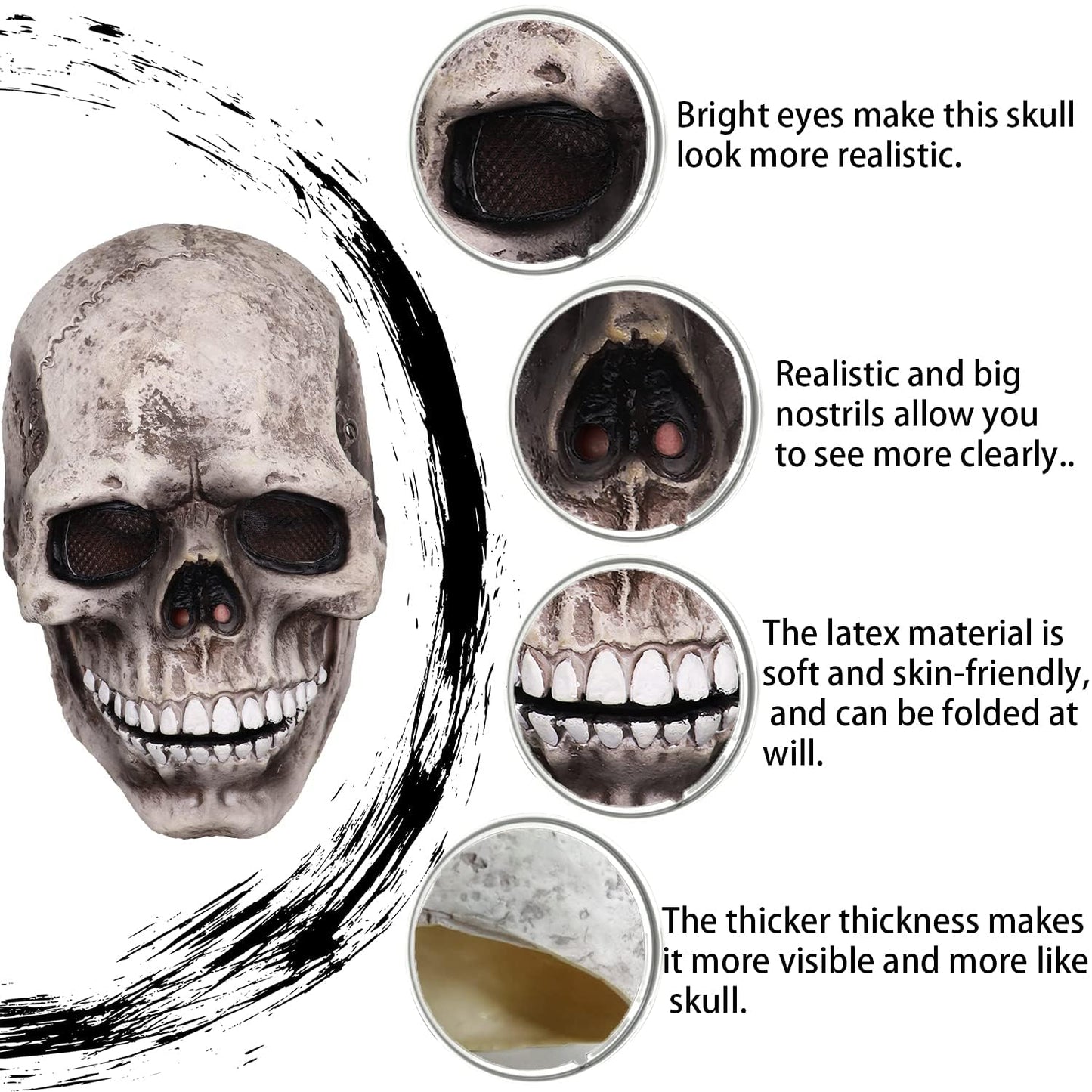 CosTribe Creepy Full Head Skull Mask with Moving Jaw Halloween Scary Latex Helmet for Cosplay Party Props. (White)