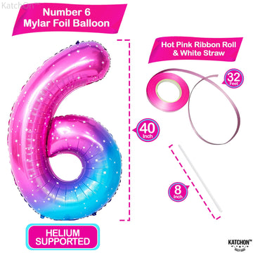 Katchon, Giant Rainbow Number 6 Balloon - 40 Inch | Galaxy Number 6 Balloon | 6 Balloon Number For Birthday Girl | Number Six Birthday Balloon For 6Th Birthday Decorations | 6Th Birthday Balloons