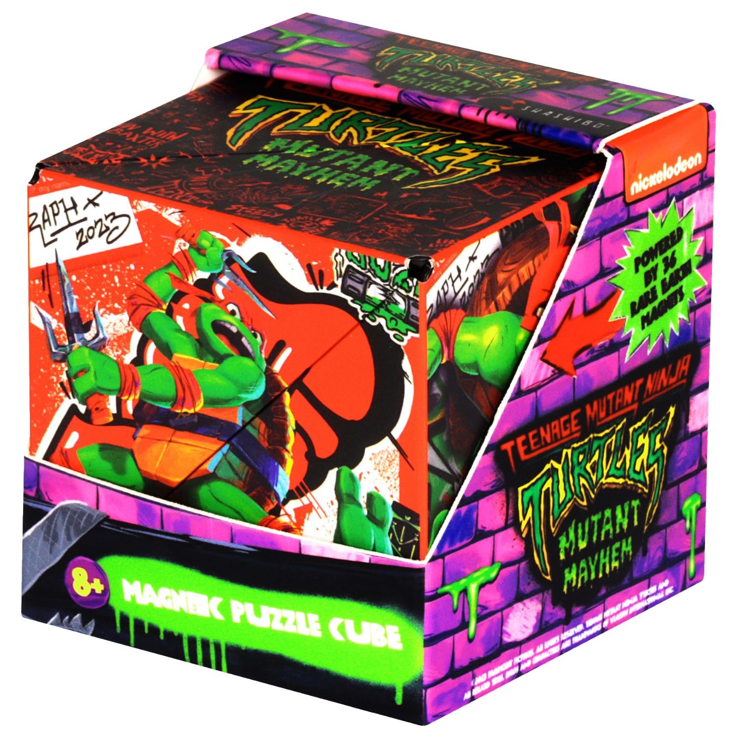 Shashibo Ninja Turtles Shape Shifting Box - Award-Winning, Patented Fidget Box W/ 36 Rare Earth Magnets - Transforms Into Over 70 Shapes (Raphael Series 1)