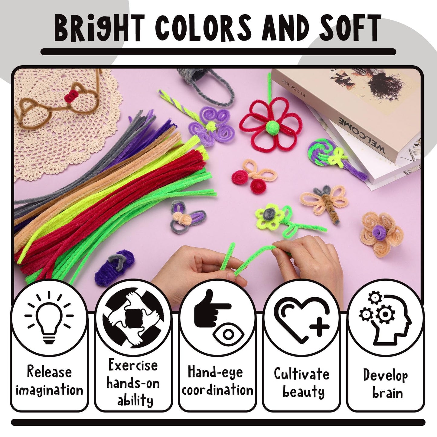 150 Pieces Black Pipe Cleaners for Hair, Pipe Cleaners Chenille Stem, Craft Pipe Cleaners, Art Pipe Cleaners, Fuzzy Sticks for C