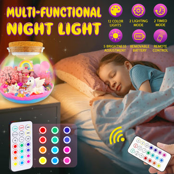 Unicorn Terrarium Crafts Kit For Kids-Led Night Light Up & Remote Unicorn Birthday Gifts Toys For Girls Ages5 6 7 8 9 10 Year Ol
