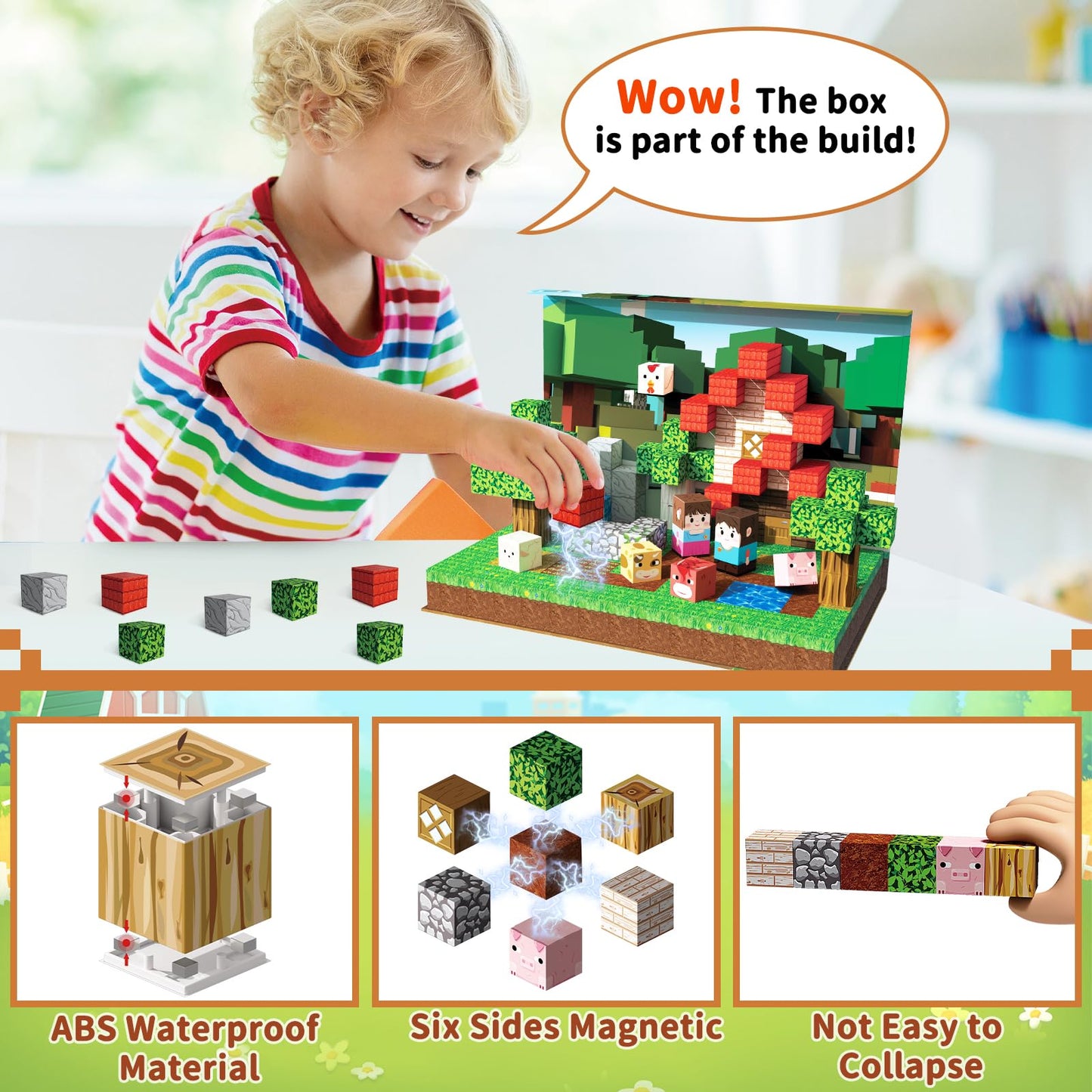 100Pcs Magnetic Blocks - Travel Magnetic Building Blocks Set With 2-In-1 Magnet Box, Magnet Cubes Build Forest Farm Stem Sensory