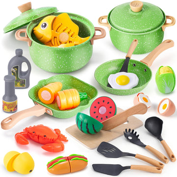 Play Kitchen Accessories Play Food Set For Kids, Stainless Steel Pots And Pans Cooking Set For Toddlers Pretend Food Toys, Kitch