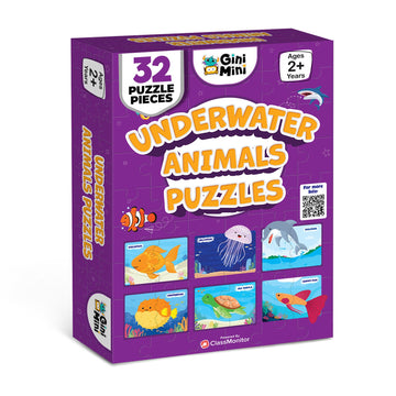 Ginimini Underwater Animals Puzzle For Kids 2 3 4 5 Years | Educational 2 Piece Puzzle For Memory & Motor Skills | Return & Birt