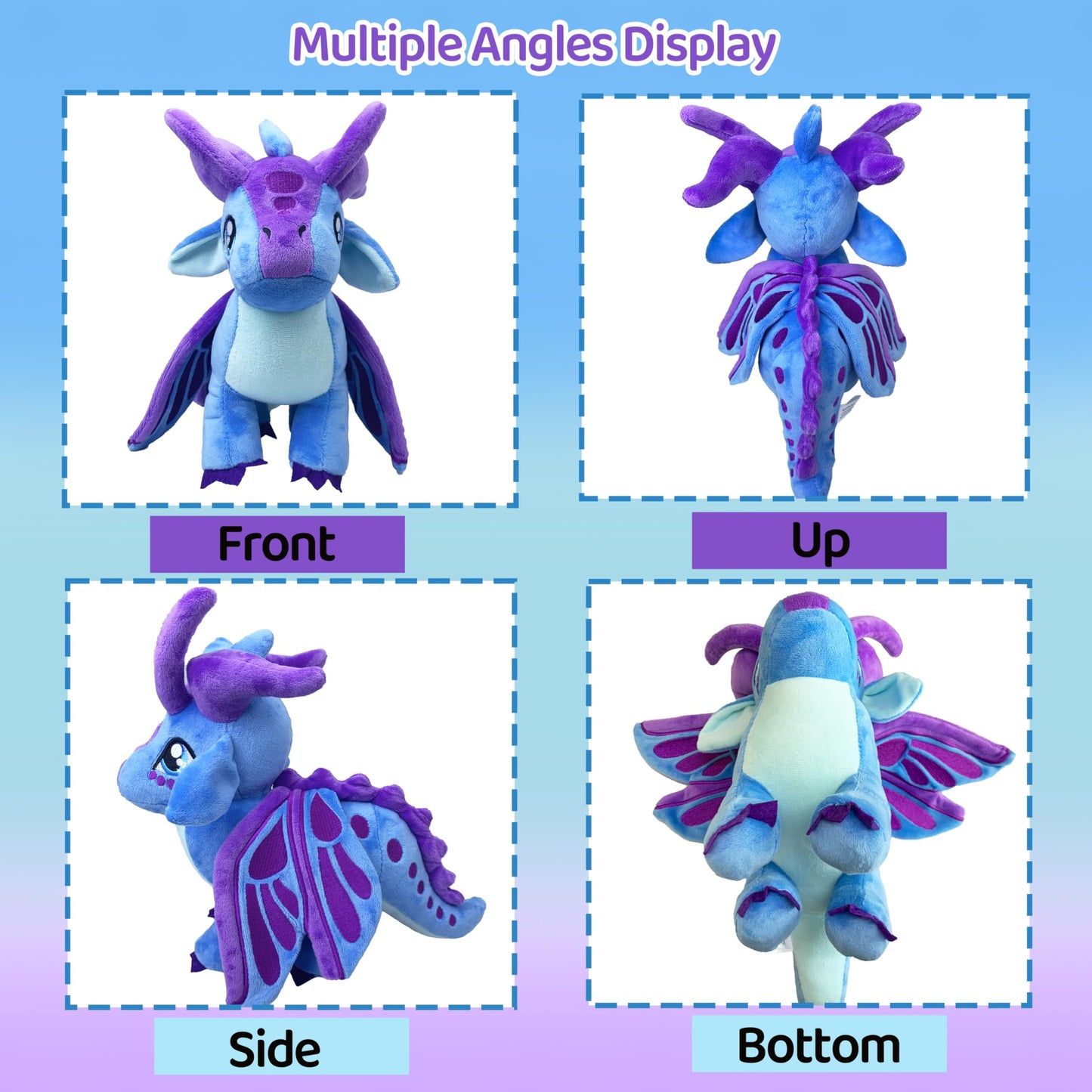 Wings Dragon Plush Stuffed Animal Plushies Toy Kawaii Dragon Decor Merch Present For Kids Boys Girls For Aged 3+ (Purple)