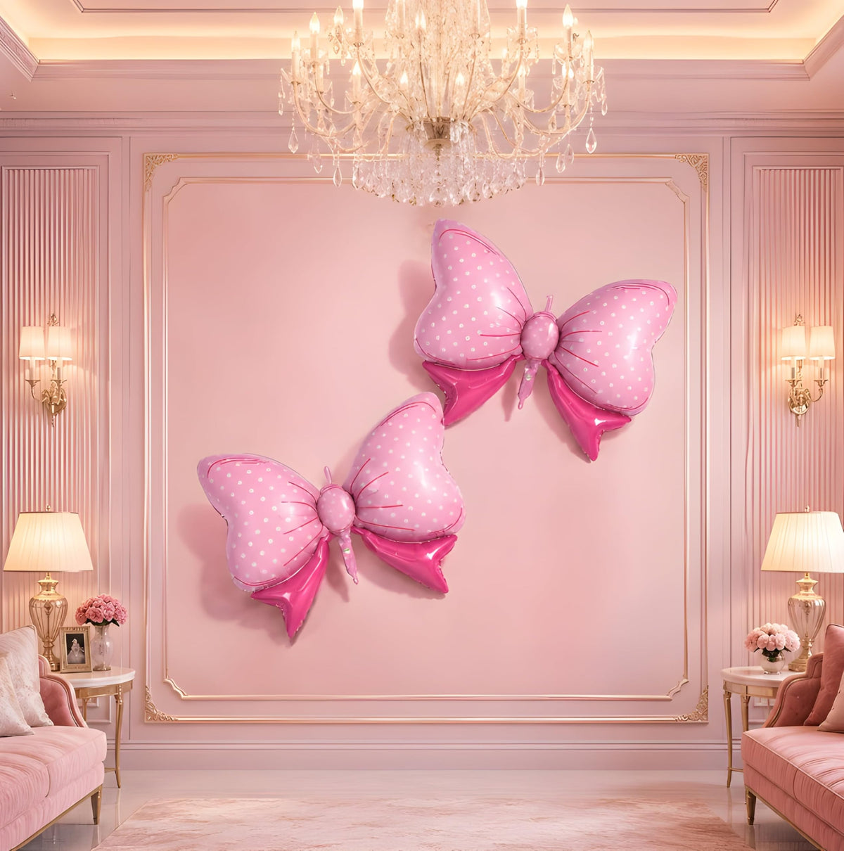 GROOVYDUDZ Large Pink Bow Foil Balloon Decoration for Baby Shower | Girl Birthday | Bowtie Balloon Party Decorations (Pack of 2)