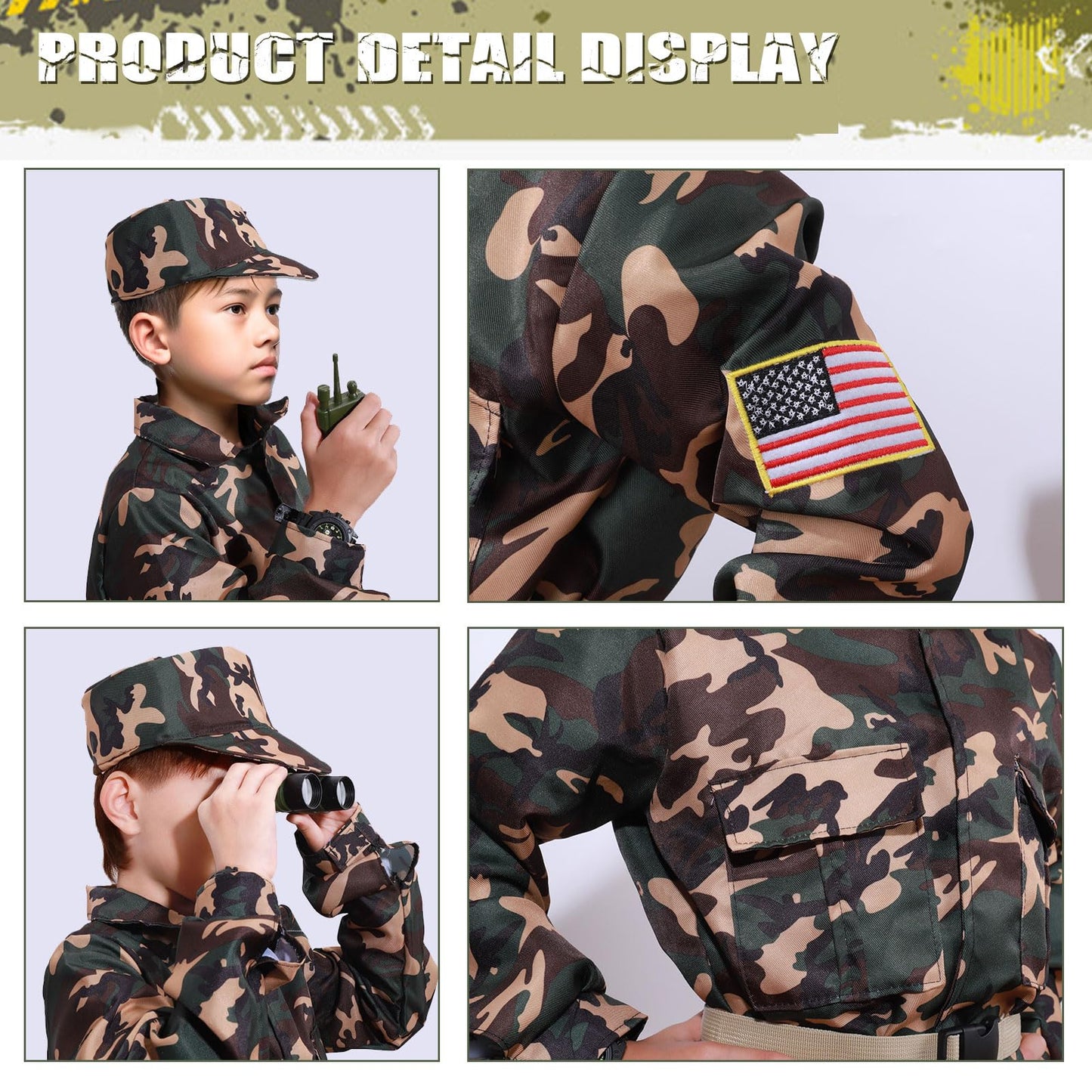 Kukufun Army Costume For Boys, Halloween Boys Costume Military Soldier Pretend Set With Toy Accessories, Halloween Party Costume