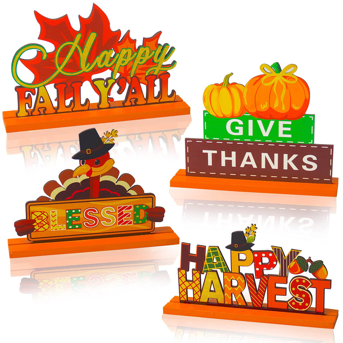 4 Pieces Thanksgiving Party Decorations Wooden Happy Fall YAll Party Supplies Thanksgiving Centerpieces Autumn Table Decoration
