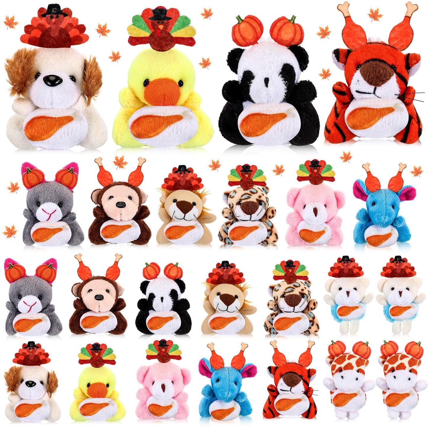 Soulchen 24 Pcs Mini Fall Thanksgiving Stuffed Animal Bulk Small Thanksgiving Day Plush Animals Soft Tiny Autumn Pumpkin Turkey 