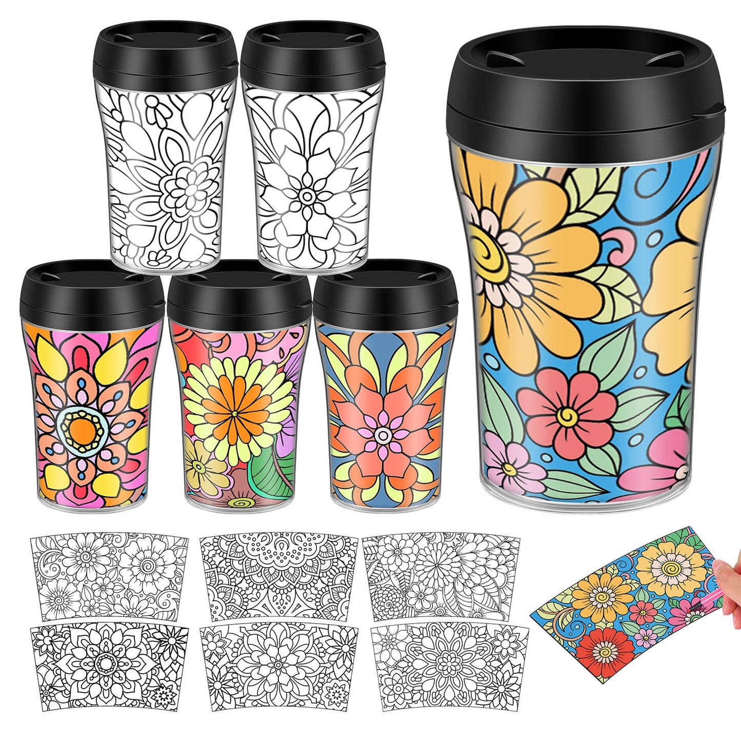 Yiyiring Set of 12 Mandala DIY Color Your Own Cups Diwali Mandala Crafts 10 oz Painting Coloring Cups Color Your Own Plastic Mug