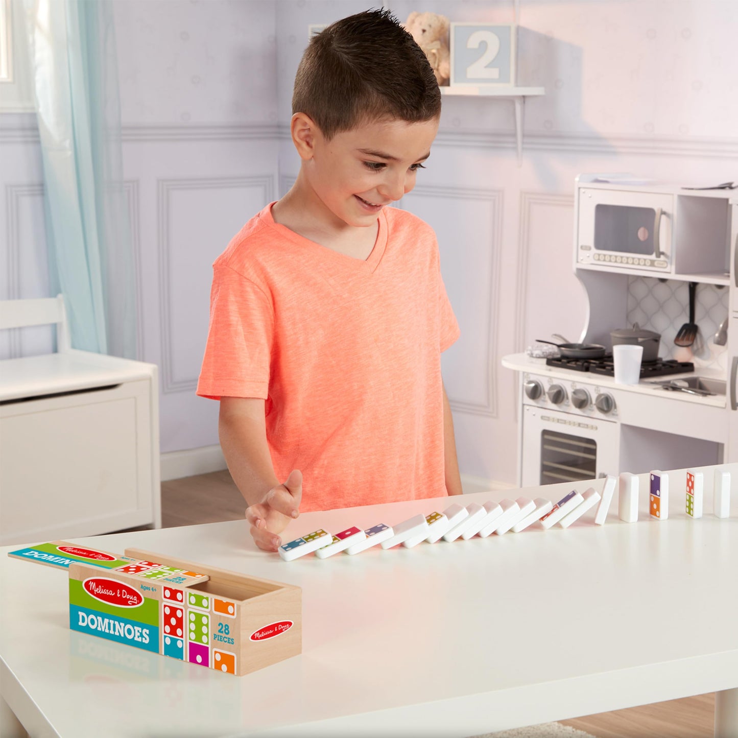 Melissa & Doug Dominoes Game - 28 Colorful Wooden Tiles in Storage Box, Multi-color