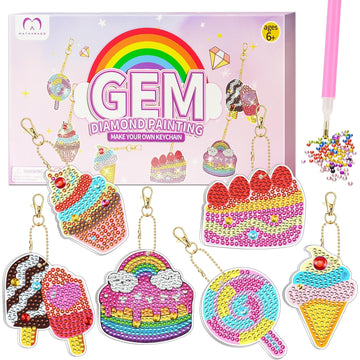 Matharago Diamond Art For Kids 6 Pcs Diy Diamond Painting Girls Keyrings Set, Painting By Number Gem Keychains Craft Kits For Ki