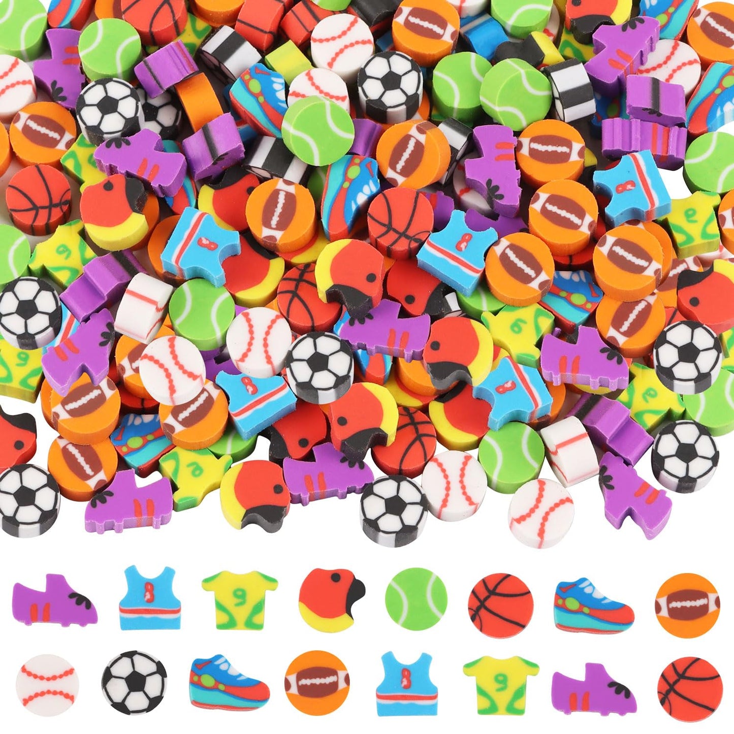 CCINEE 120Pcs Mini Sports Balls Erasers, Fun Classroom Pencil Erasers Novelty Football Basketball Bulk for Party Gifts Bag Stuff