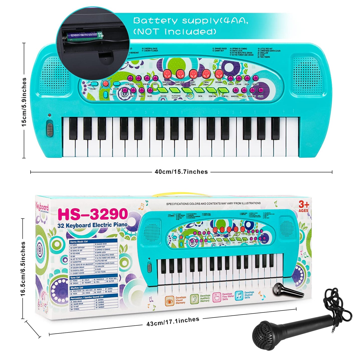 Raimy Mini Keyboard Piano For Kids, 32 Keys Portable Piano Early Learning Educational Electronic Music Keyboard Instrument Toys