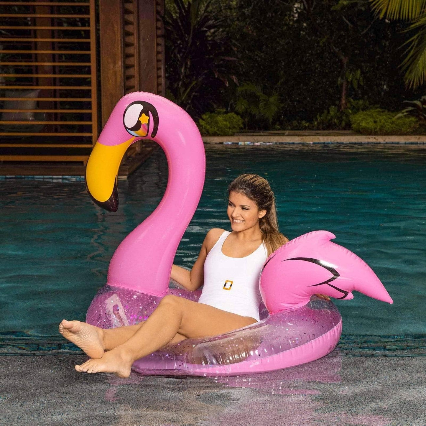 Poolcandy Inflatable Animal Pool Tubes & Swim Rings (Flamingo Glitter Filled 48'' Inch Animal Pool Tube Swim Ring)