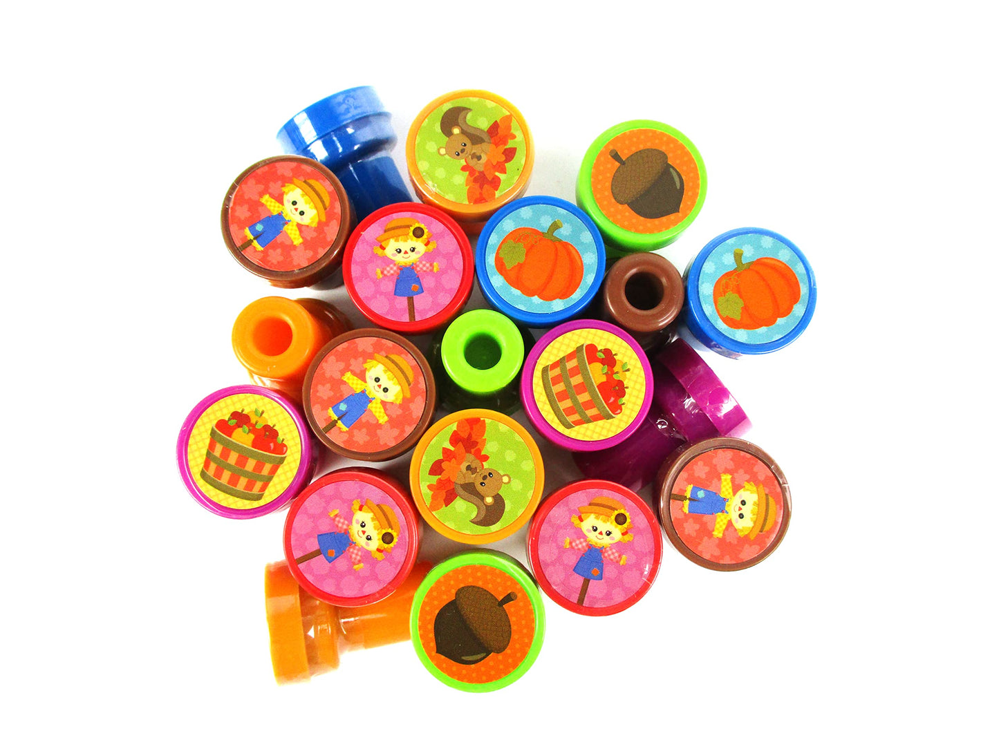 Tiny Mills 24 Pcs Fall Stampers for Kids Assorted Stamps for Kids Self Ink Stamps (12 Different Designs) Fall Party, Thanksgivin