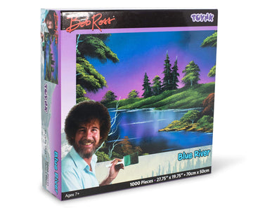Bob Ross Blue River Nature Puzzle For Adults And Kids | Forest Lake Scenery 1000 Piece Jigsaw Puzzle Toy | Interactive Brain Teaser For Family Game Night | 28 X 20 Inches