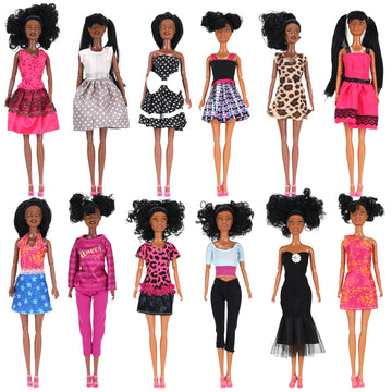 12 Piece African American Black Toy Doll Playset  11.8 enhanced Fashion Diversity Dolls  Variety Pack for Kids  Girls' Party Favors